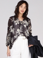 シフォンフラワー柄ブラウス/ダークネイビー