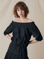 シャーリングスモックブラウス/ブラック
