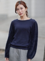 シャギーパフスリーブニット/ネイビー