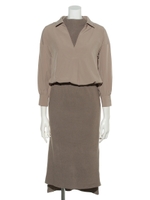 シャツドッキングニットワンピース/ベージュ