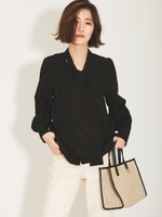 ジャガードドットボウタイブラウス/ブラック