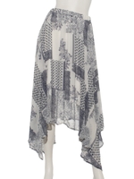 ジョーゼットパネルプリントイレギュラーヘムスカート/その他 ブルー