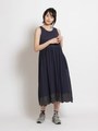 スカラップ刺しゅう×天竺ノースリーブワンピース/ネイビー