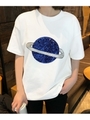 スペーススパンコール刺繍Tシャツ/ホワイト