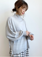スリットハイネックニットプルオーバー/ライトグレー
