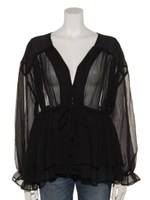 ダブル裾フリルブラウス/ブラック