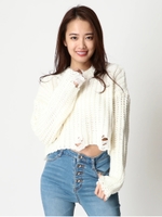 ダメージショートニットトップ/WHITE