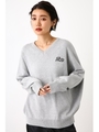 ダメージデニムパッチニットトップス/T.GRY