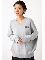 ダメージデニムパッチニットトップス/T.GRY