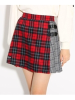 チェック×プリーツ スカート/レッド(262)
