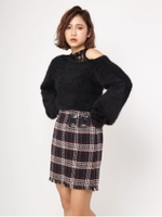 チェックツイードミニスカート/ネイビー