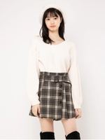 チェック柄ミニスカパン/ベージュ