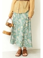 チューリップ柄フレアロングスカート/ライトグリーン×フラワー1(131)