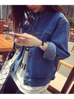 ノーカラーショート丈Gジャン/ブルー