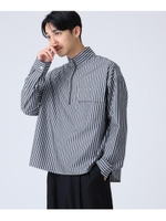 ハーフジップスタンドストライプシャツ/ダークネイビー(394)