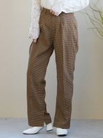 ハウンドトゥースチェック柄スリットスラックスパンツ/チドリゴウシ