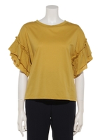 バイオシルケット袖フリルプルオーバー/マスタード