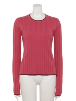 バイカラーリブニットプルオーバー/ラズベリー