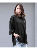 バックプリントスリットビッグシルエットTシャツ/ブラック