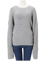 バックリボンデザインクルーネックニット/グレー