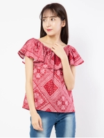 バンダナ柄オフショルトップス/レッド