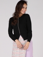 パールボタンスプリングクルーニット/ブラック