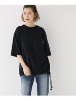 ビッグシルエット 袖 チビロゴ 裾紐 半袖 Tシャツ/ブラック(019)