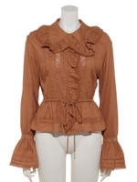 ピンタックレースクラシカルブラウス/キャメル