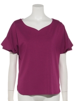 フリルスリーブハートネックゆるカットソープルオーバー/パープル