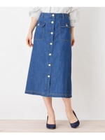 フロントボタンラインデニムスカート/ライトブルー(091)