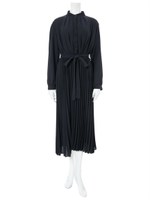 フロントボタン切替プリーツロングワンピース/ブラック