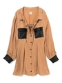 フロントレースアップシャツワンピース/ベージュ