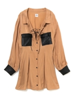 フロントレースアップシャツワンピース/ベージュ