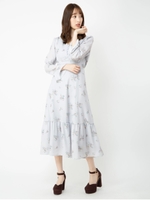 ブーケフラワーロングワンピース/サックス