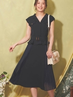 プリーツ切替ドッキングワンピース/紺