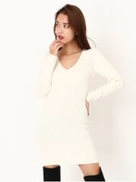 ベーシックVネックワンピース/WHITE