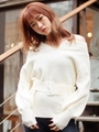 ベルト付VカットワッフルニットTOPS/ホワイト