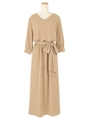 ベルト付きVネックワンピース/ベージュ