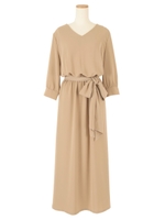 ベルト付きVネックワンピース/ベージュ