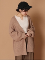 ベルト付き片畦カーディガン/ベージュ