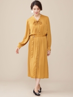 ボータイサテンワンピース/マスタード