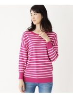 ボーダードロップショルダーニット/ラズベリーピンク(373)