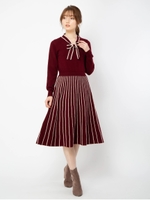 ボウタイニットワンピース/ボルドー