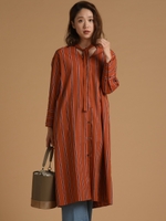 ボウタイ付きシャツワンピース/オレンジ系その他