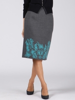 ボタニーウール刺繍スカート/ライトグレー