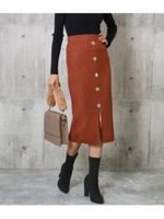 ボタンモチーフリブニットスカート/ブラウン(015)
