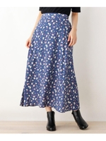 ポリフラワープリントスカート/ブルー(192)