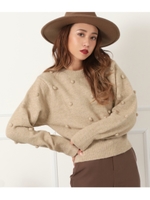 ポンポン付ショート丈ニット/ベージュ(005)