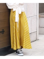 ミックスボーダードレープフレアスカート/イエロー