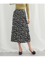 モノトーンフラワープリントプリーツスカート/ブラック(027)